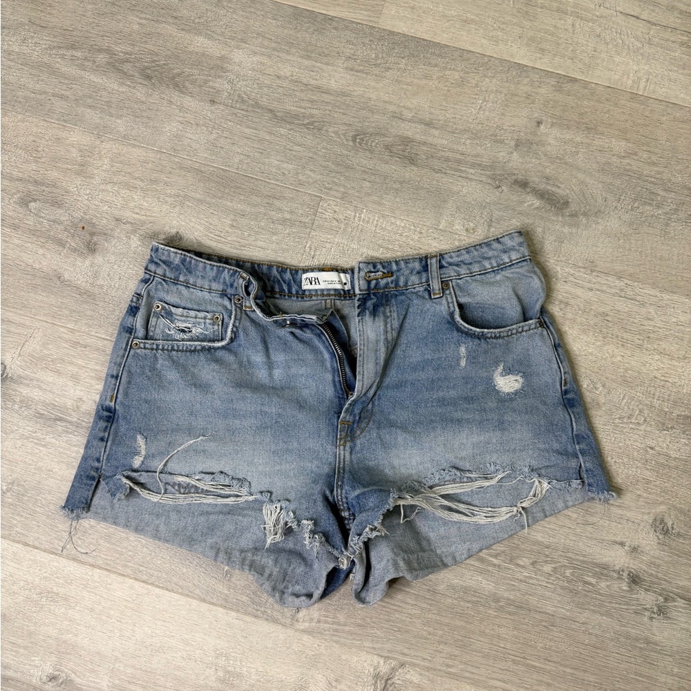 Zara Blue Distressed Jean Shorts